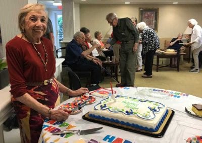 Seniors socialize at Newton, MA's senior living community Lasell Village.